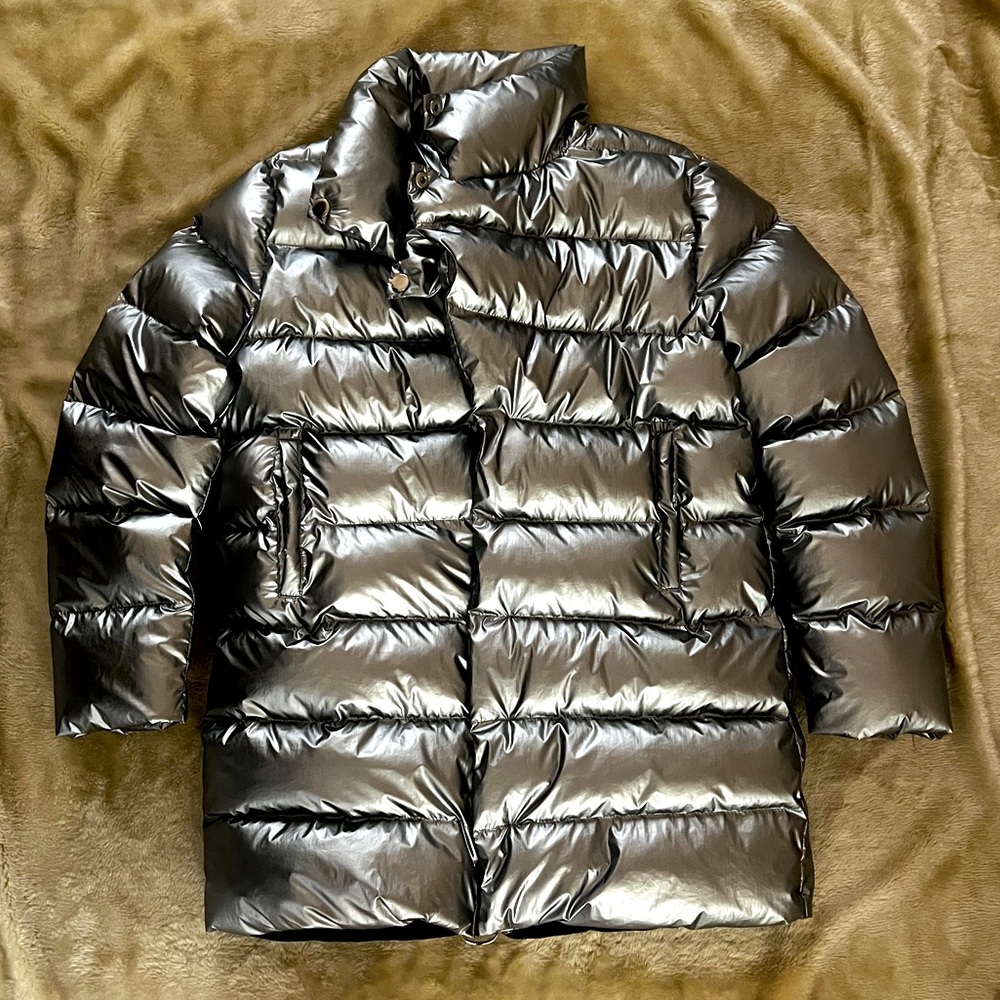 Club Exx Metallic Thigh-Length Puffy in Silver - Size S